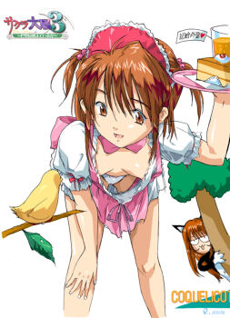 00s 2girls :3 animal_ears animal_hands areola_slip artist_name bent_over bird bow bow_panties breasts breasts_apart brown_eyes brown_hair cake copyright_name coquelicot_(sakura_taisen) downblouse erica_fontaine extended_downblouse food hair_bobbles hair_ornament long_hair multiple_girls nipple_slip nipples no_bra panties pantyshot partially_translated pastry peeking pink_bow q_azieru reference_work sakura_taisen sakura_taisen_iii short_twintails simple_background small_breasts standing translation_request tree twintails underwear waitress white_background white_panties