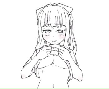 1girl animated animated_gif artist_request blush breasts closed_eyes clothes_lift embarrassed female_focus lowres medium_breasts medium_hair navel puffy_nipples shirt_lift simple_background solo_focus source_request tagme white_background