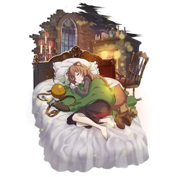 1girl animal_ear_fluff animal_ears ankle_boots artist_request ball barefoot boots brown_dress candle candlelight candlestand chair child cloak closed_eyes closed_mouth dress fireplace full_body fur-trimmed_hood fur_trim game_cg green_cloak grey_dress hair_between_eyes hood hooded_cloak indoors knife knife_sheath layered_dress light_particles long_hair long_sleeves lying messy_hair night night_sky official_art on_bed pinstripe_dress pinstripe_pattern raccoon_ears raccoon_girl raccoon_tail raphtalia red_dress rocking_chair sheath sheathed short_sleeves simple_background sky sleeping smile solo sparkle star_(sky) starry_sky tail tate_no_yuusha_no_nariagari tate_no_yuusha_no_nariagari_rerise transparent_background two-tone_dress unworn_boots