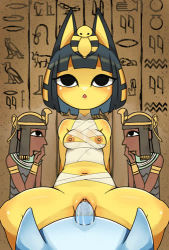 1boy 1girl animal_crossing animal_ears animated ankha_(animal_crossing) bandages bare_shoulders black_eyes black_hair blunt_bangs blush bob_cut body_fur bottomless bouncing_breasts breasts brown_background cat_ears cat_girl clitoris cowgirl_position crop_top erection furry furry_female furry_male girl_on_top gluteal_fold hair_ornament hetero hieroglyphics indoors looking_up looping_animation lowres navel nintendo nipple_slip nipples open_mouth penis pingqiong_xiansheng pov pussy sex shirt short_hair sidelocks sleeveless sleeveless_shirt small_breasts snake_hair_ornament solo_focus spread_legs stomach straddling straight-on transparent uncensored vaginal video white_shirt yellow_fur