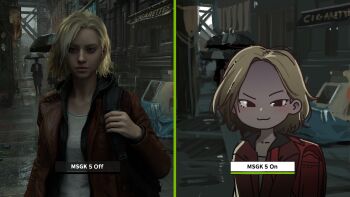 Rule 34 | 1girl, backpack, bag, blonde hair, blurry, blurry background, blush, brown jacket, closed mouth, day, expressionless, grace ashcroft, grey shirt, highres, holding, holding umbrella, jacket, looking at viewer, medium hair, mesugaki, orenjipiiru, outdoors, resident evil, resident evil requiem, shirt, smile, umbrella, upper body