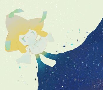 Rule 34 | closed eyes, closed mouth, commentary request, floating, full body, gen 3 pokemon, hinekure, jirachi, legendary pokemon, mythical pokemon, nintendo, no humans, pokemon, pokemon (creature), solo, sparkle, star (sky), tanzaku