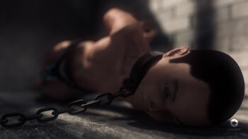 1boy bdsm bondage bound cell chain chastity_cage collar kakeru_nyc male_focus shota