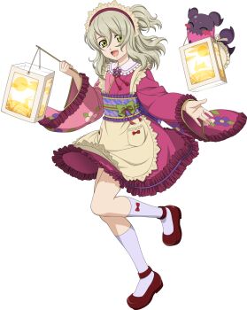 Rule 34 | 1girl, artist request, blonde hair, bow, creature, doll, elize lutus, elize lutus (cafe), floral print, floral print kimono, full body, game cg, green eyes, hairband, highres, holding, holding lantern, japanese clothes, kimono, lantern, looking at viewer, medium hair, official alternate costume, official art, open mouth, paper lantern, pink kimono, print kimono, purple kimono, red bow, red shoes, shoes, smile, socks, solo, standing, standing on one leg, tales of (series), tales of asteria, tales of xillia, third-party source, transparent background, two-tone kimono, white socks