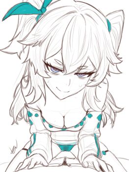 1girl ass black_shorts blue_ribbon breasts florence_(girls'_frontline_2) girls'_frontline grin grinding highres huge_ass large_breasts non-web_source on_bed pa-15_(girls'_frontline) pa-15_(marvelous_yam_pastry)_(girls'_frontline) panties ribbon self-upload shirt shorts sitting smile sweat sweatdrop thick_thighs thighhighs thighs tsuicaa underwear