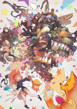 1girl accident blush_stickers book cyclops eldritch_abomination hat magic monster o_o one-eyed open_mouth original panties pantyshot pink_hair sharp_teeth skirt skull star_(symbol) star_symbol_background summoning teeth toridamono underwear upskirt witch_hat