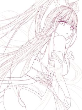 ass azur_lane back breasts commander_kei large_breasts long_hair looking_at_viewer panties shimanto_(azur_lane) sketch underwear white_background