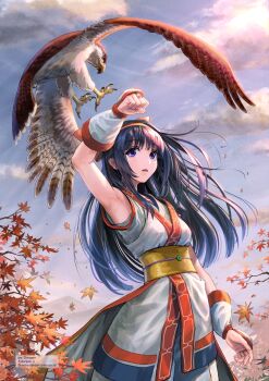 Rule 34 | 1girl, ainu clothes, arm up, armpits, autumn, black hair, breasts, clenched hand, fingerless gloves, gloves, hair ribbon, highres, legs, long hair, mamahaha, medium breasts, nakoruru, open mouth, pants, purple eyes, ribbon, samurai spirits, snk, the king of fighters, the king of fighters xv, thighs