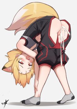1girl absurdres after_anal aftersex anal animal_ears anus ass ass_focus baggy_clothes baggy_pants bent_over boppin commission crying cum cum_drunk cum_in_ass cum_overflow cumdrip drooling fang flat_chest fox_ears fox_girl fox_tail full_body functionally_nude happy highres in_heat japanese_clothes jumpsuit kitsune leaking leaning_forward leg_grab loli pants pussy sarayah smile socks solo stretching swaying tail tears teasing top-down_bottom-up uncensored