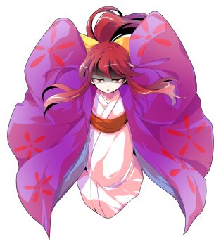 Rule 34 | 1girl, alphes (style), bow, collarbone, commentary request, dairi, floral print, full body, hair between eyes, hair bow, japanese clothes, kimono, kotohime (touhou), large variant set, long sleeves, obi, parody, ponytail, red hair, sash, shaded face, shawl, sidelocks, solo, style parody, tachi-e, touhou, touhou (pc-98), transparent background, variant set, white kimono, wide sleeves, yellow bow
