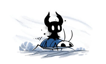 antennae black_skin bug colored_skin commentary_request darkness fuifui hollow_knight hollow_knight:_silksong horns multiple_legs riding riding_animal shade_(hollow_knight) skrill_(hollow_knight) white_eyes