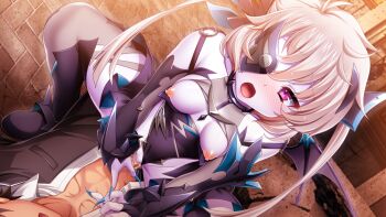 1boy 1girl abs blonde_hair blush breasts breasts_out censored clothing_aside colored_skin cowgirl_position cum cum_in_pussy dark_exs-tia_cocytus elbow_gloves eyepatch game_cg girl_on_top gloves guided_penetration hetero kamitsurugi_ouka kouyoku_senki_exs-tia_concert large_variant_set leotard leotard_aside long_hair mosaic_censoring nipples non-web_source official_art open_mouth pale_skin penis purple_eyes pussy sex small_breasts solo_focus squatting_cowgirl_position straddling sugahara_touka thighhighs twintails vaginal variant_set