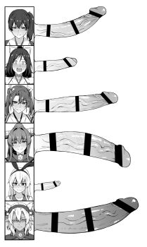 6+futa @_@ bar_censor blush censored chart closed_mouth comparison dark-skinned_female dark_skin embarrassed erection foreskin futanari glasses greyscale hair_between_eyes hair_ribbon hairband highres kaga_(kancolle) kantai_collection katsuragi_(kancolle) katsuragi_kai_(kancolle) long_hair looking_at_viewer monochrome multiple_futa musashi_(kancolle) musashi_kai_ni_(kancolle) open_mouth penis penis_chart penis_comparison penis_size_difference phimosis portrait ribbon shimakaze_(kancolle) side_ponytail small_penis smile takaman_(gaffe) twintails veins veiny_penis white_background yamato_(kancolle) zuikaku_(kancolle) zuikaku_kai_ni_(kancolle)