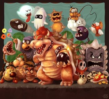 ambiguous_gender artist_request blooper_(mario) bob-omb bomb bone boo_(mario) bowser bug bullet_bill chain_chomp cheep_cheep dry_bones elemental_(creature) explosive fish fishing fishing_rod flora_fauna ghost goomba koopa koopa_troopa lakitu magic magikoopa mario_(series) nintendo piranha_plant plant pokey_(mario) shy_guy skeleton spiny spirit thwomp undead wiggler