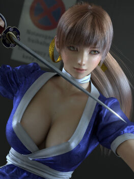 3d brown_eyes brown_hair highres incise_soul japanese_clothes kasumi_(doa) ninja m-rs ninja panties underwear white_panties