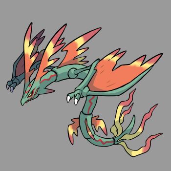 absurdres adoptable animal_focus black_sclera claws closed_mouth colored_sclera commentary dragon eastern_dragon english_commentary fakemon full_body gen_3_pokemon grey_background highres legendary_pokemon nintendo no_humans original pokemon pokemon_(creature) pokemon_focus rayquaza rgreywind simple_background solo yellow_eyes