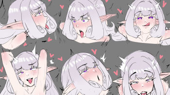 ahegao blush commission commissioner_upload compilation drooling ear_blush elf head_back heart heiz_illust highres implied_orgasm implied_sex luna_delefaun nude open_mouth pointy_ears portrait purple_eyes saliva saliva_trail sexually_suggestive tongue tongue_out white_hair