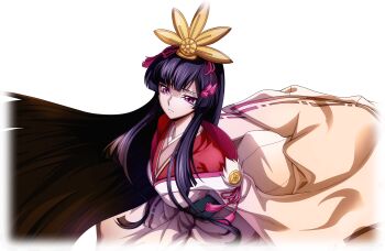 1girl black_hair closed_mouth code_geass code_geass:_dakkan_no_roze code_geass:_lost_stories f4samurai floral_print floral_print_kimono game_cg haruyanagininomiya_sakura highres japanese_clothes kimono long_hair non-web_source obi official_art pink_eyes pink_hair pink_kimono print_kimono sad sash sidelocks solo