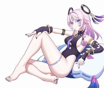 1girl absurdres barefoot blue_eyes citlali_(genshin_impact) feet genshin_impact highres jewelry light_blush long_hair looking_at_viewer pink_hair silver_bullet_(yhq811) toe_ring toes white_background