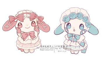 :o blue_eyes blue_flower bow commentary dress flower gen_3_pokemon headdress highres minun mkt_(buizu-miki) nintendo no_humans open_mouth plusle pokemon pokemon_(creature) red_bow red_eyes simple_background smile standing symbol-only_commentary white_background