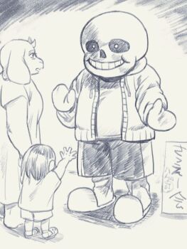 1girl 2others bob_cut child cosplay crocs frisk_(undertale) furry furry_female greyscale holding_hands mascot_costume mittens monochrome multiple_others nintendo sans_(cosplay) sans_(undertale) shirt shorts slippers super_smash_bros. t-shirt toriel undertale utdr_(toby_fox) waving