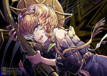 1girl blue_eyes braid brown_hair crying eye_trail fate/grand_order fate_(series) hat holding holding_weapon light_trail long_hair misuke_(gyouran) side_braid unzipped van_gogh_(fate) van_gogh_(first_ascension)_(fate) weapon zipper