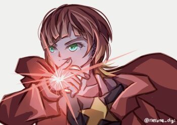 Rule 34 | digimon, digimon beatbreak, glowing, green eyes, jacket, merume digi, sakuya reina, short hair, star (symbol), tongue, tongue out