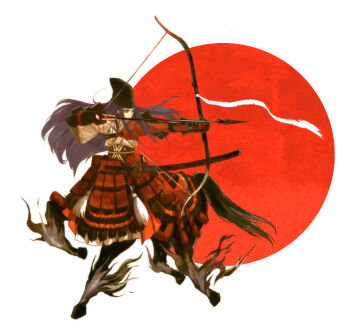Rule 34 | 1boy, archery, armor, armored dress, arrow (projectile), bow (weapon), centaur, commentary request, drawing bow, dress, flag background, hat, holding, holding arrow, holding bow (weapon), holding weapon, igote, japanese armor, japanese clothes, japanese flag, kote, kurokote, kusazuri, kyuudou, long hair, male focus, monster boy, muneate, ni (2shi), pixiv fantasia, pixiv fantasia 1, red sun, revision, samurai, scabbard, sheath, sheathed, shoulder armor, sode, solo, sword, tachi (weapon), tate eboshi, taur, weapon, yumi (bow)