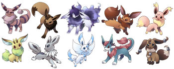 eevee evolution gen_1_pokemon highres ibui_matsumoto nintendo pokemon pokemon_(creature) simple_background tagme white_background