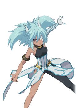 Rule 34 | 1girl, aqua hair, aqua trim, armband, artist request, black bodysuit, bodysuit, breasts, celsius (tales), claws, closed mouth, collarbone, commentary, cowboy shot, dark skin, game cg, long hair, looking at viewer, official art, one eye covered, pink eyes, simple background, small breasts, solo, tales of (series), tales of asteria, tales of xillia, third-party source, transparent background