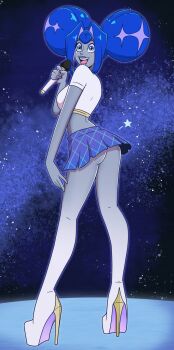 android ass blue_eyes blue_hair boots breasts glitch_productions high_heel_boots high_heels knights_of_guinevere microphone miniskirt platform_boots platform_heels princess princess_guinevere skirt wrenzephyr