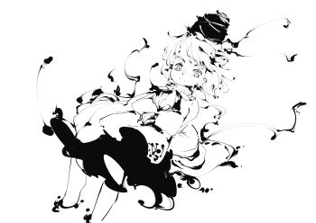 1girl absurdres commentary_request dress hat highres japanese_clothes kariginu looking_at_viewer monochrome mononobe_no_futo simple_background solo sukunashi_negi tate_eboshi touhou