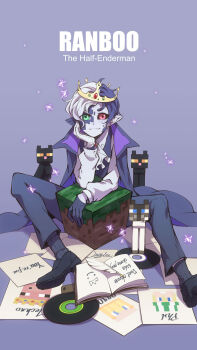 Rule 34 | 1other, :3, adapted costume, androgynous, animification, ascot, black cat, black hair, black sclera, black shoes, black skin, black vest, block (minecraft), book, brooch, cat, cat (minecraft), character name, coat, colored sclera, colored skin, colorpoint (pattern), commentary, crown, dream smp, enderchest (dream smp), enderpearl (dream smp), english commentary, feathers, full body, green eyes, grey background, grey coat, grey pants, grey socks, hand on own cheek, hand on own face, heterochromia, highres, jewelry, jjjjjjjjeffrey (dream smp), long sleeves, looking at viewer, lucylee158, minecraft, minecraft youtube, mismatched sclera, multicolored hair, multicolored skin, music disc (minecraft), other focus, pants, ph1lza, pointy ears, quill, ranboo, red eyes, shirt, shoes, short hair, siamese cat, sitting, smile, smiley face, socks, solo focus, technoblade, tubbo, two-tone hair, two-tone skin, variant set, vest, vinyl record, white ascot, white hair, white shirt, white skin