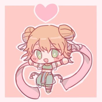 1girl chibi dancer double_bun fire_emblem fire_emblem:_the_binding_blade green_eyes hair_bun heart larum_(fire_emblem) nintendo orange_hair solo suzuhi21