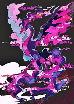 animal_focus beak bird blue_eyes blue_sclera colored_sclera fiery_hair fiery_wings fire flying full_body galarian_form galarian_moltres gen_8_pokemon grey_background highres legendary_pokemon looking_at_viewer nintendo no_humans open_mouth pink_fire pokemon pokemon_(creature) pokemon_focus simple_background solo talons tongue uraura8yama wings