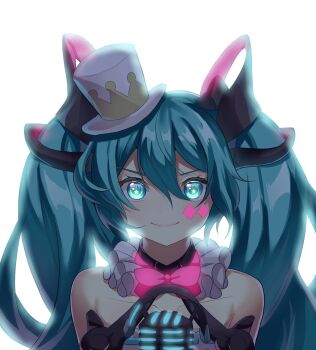Rule 34 | 1girl, aqua eyes, aqua hair, aryuma772, black dress, closed mouth, collarbone, commentary request, dress, hat, hatsune miku, headset, highres, long hair, looking at viewer, magical mirai (vocaloid), magical mirai miku, magical mirai miku (2019), microphone, mini hat, mini top hat, official alternate costume, official alternate hairstyle, simple background, smile, solo, star-shaped pupils, star (symbol), symbol-shaped pupils, tilted headwear, top hat, twintails, upper body, very long hair, vocaloid, white background