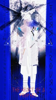 Rule 34 | 1other, absurdres, albtraum, arknights, chinese commentary, coat, commentary request, doctor (arknights), english text, full body, hands on own chest, highres, hood, hood up, hooded coat, long sleeves, rhodes island logo (arknights), robe, runes, solo, standing, surreal