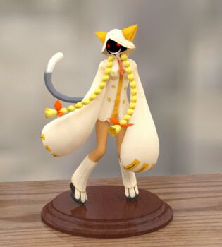 1girl 3d animal_ears animal_hood animated animated_gif arc_system_works blazblue blonde_hair braid cat_ears cat_hood cat_tail female_focus fighting_stance figure grin hood hoodie lowres red_eyes shoes smile solo tail taokaka twin_braids