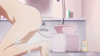 1girl animal animated animated_gif ass blue_hair blush breasts convenient_censoring dog lowres maron_(to_love-ru) navel nipples nude purple_eyes sairenji_haruna short_hair soap soap_bubbles soap_censor to_love-ru