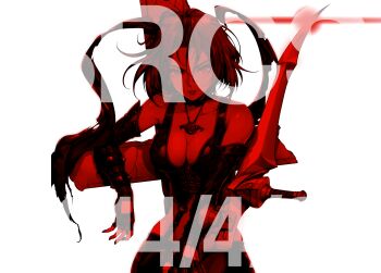 1girl arc_system_works arm_support artist_request blade bloodrayne bloodrayne_(videogame) breasts corset cross dhampir female_focus gloves half-human highres ink jewelry looking_at_viewer necklace short_hair solo tonfa transparent_background undead vampire weapon