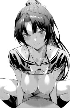 1girl breasts girl_on_top happy_sex hiiragi_yuuichi large_breasts long_hair sweat vaginal