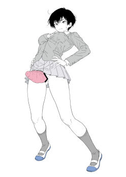 Rule 34 | 1girl, censored, coat, nyogiku, prolapse, pussy, school uniform, shirt, shoes, short hair, skirt, socks