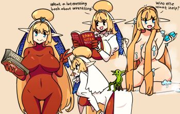 1girl absurdres blonde_hair convenient_censoring english_text highres mole mole_under_mouth murgoten pointy_ears soap_bubbles soap_censor