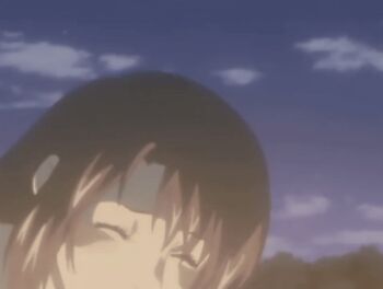 00s 1girl 2008 animated animated_gif anime_screenshot bare_shoulders bible_black bible_black:_restored blush bouncing_breasts breasts brown_hair closed_eyes completely_nude implied_sex large_breasts long_hair mountain night nipples nude open_mouth outdoors tagme