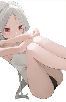 1girl black_panties breasts brown_eyes camisole commentary grey_hair highres hiroki_(yyqw7151) long_hair looking_at_viewer original panties simple_background small_breasts solo underwear white_background white_camisole
