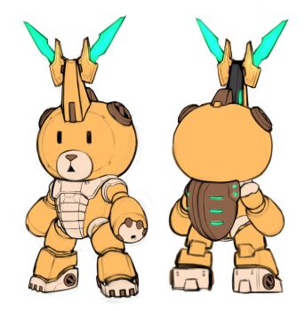 absurdres bear beargguy_iii beetle bug commentary english_commentary full_body gundam gundam_build_divers gundam_build_divers_re:rise gundam_build_fighters highres hololive horns insect mecha mecha_focus mobile_suit no_humans pinguinkotak redesign robot science_fiction single_horn standing white_background