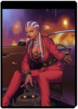 1girl bodypaint braid braided_ponytail breasts car cleavage collar dark-skinned_female dark_skin dolores_(kof) earrings female_focus formal_clothes glasses gold green_eyes jewelry large_breasts lingerie long_hair long_sleeves looking_at_viewer motor_vehicle mud multicolored_hair night outdoors pants purple_hair ring round_eyewear sitting suit the_king_of_fighters thick_lips thighs two-tone_hair underwear white_hair