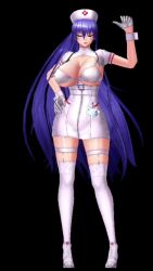 1girl 3d absurdly_long_hair action_taimanin akiyama_rinko alternate_costume animated areola_slip black_background blue_hair breasts dress full_body gloves hat highres large_breasts lilith-soft long_hair nurse nurse_cap official_alternate_costume one_eye_closed open_clothes revealing_clothes shiny_skin short_dress simple_background skin_tight skirt smile solo sound standing tagme taimanin_(series) taimanin_yukikaze talking very_long_hair video white_gloves wide_hips wink