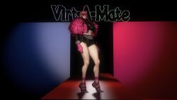 3d absurdres animated ass audible_music bikini breasts gloves high_heels highres manon_legrand medium_breasts model music pink_hair runway sandals shoes sound street_fighter street_fighter_6 sunglasses swimsuit tagme thong underwear video virt-a-mate walking