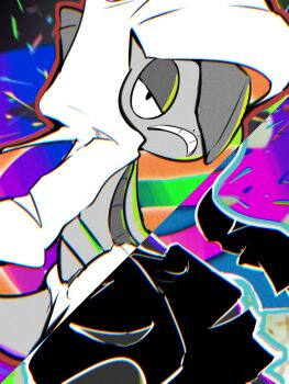 absurdres commentary_request gen_5_pokemon highres hood hood_up mega_pokemon mega_scrafty nintendo nostrils pokemon pokemon_(creature) pokemon_focus scrafty solo spicyichizo teeth